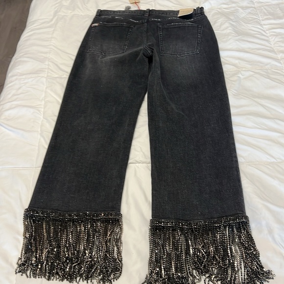 Alice & Olivia black boyfriend jeans new with tags Fringe  rhinestone size29 - Picture 9 of 12